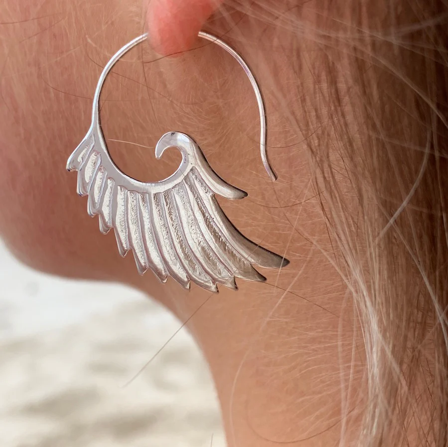 Tribal Angel Wings Silver Earrings