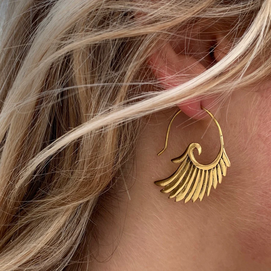Tribal Angel Wings Brass Earrings