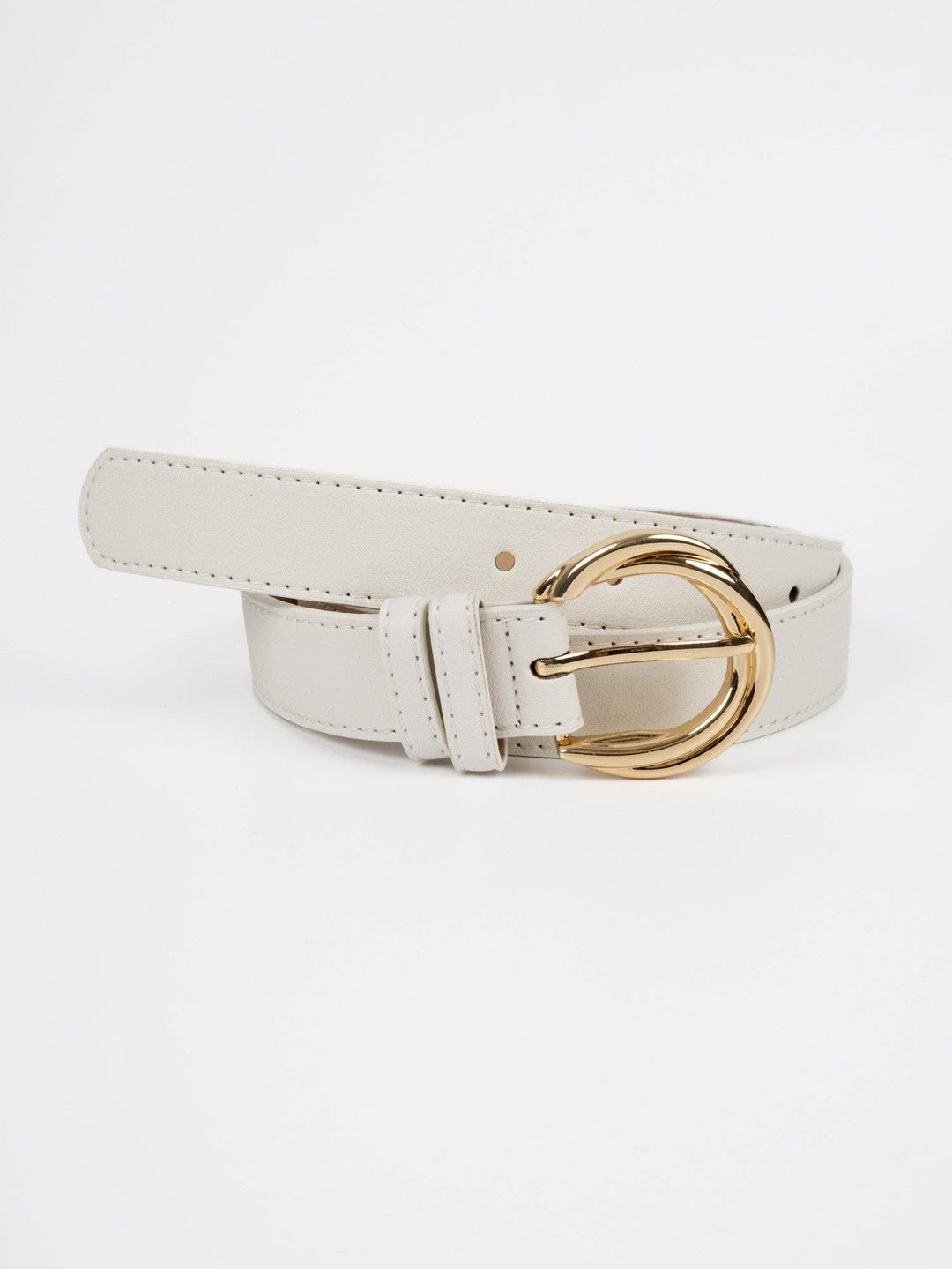 Blois - Leather Belt - Gold / White
