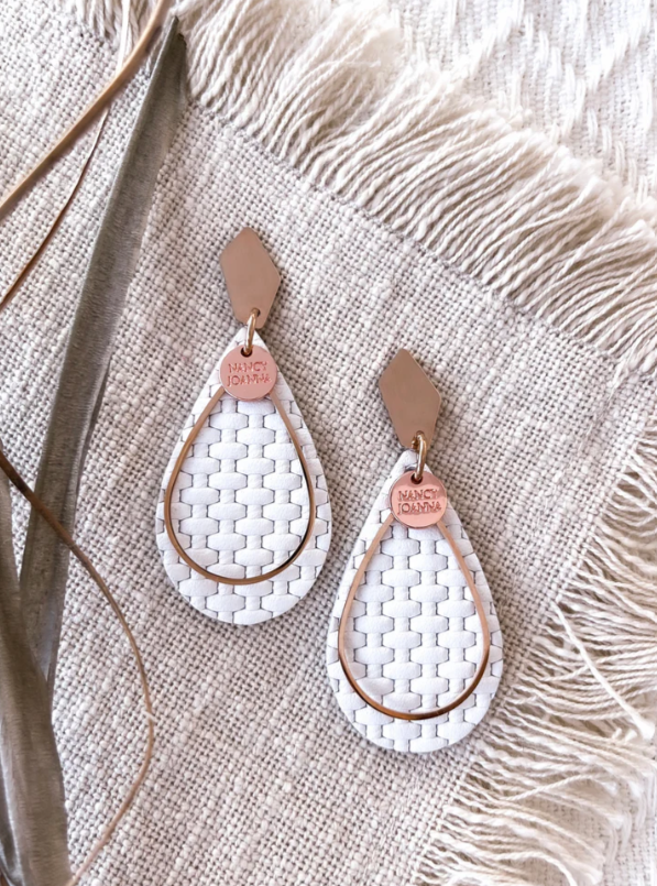 White Woven Leather Teardrops