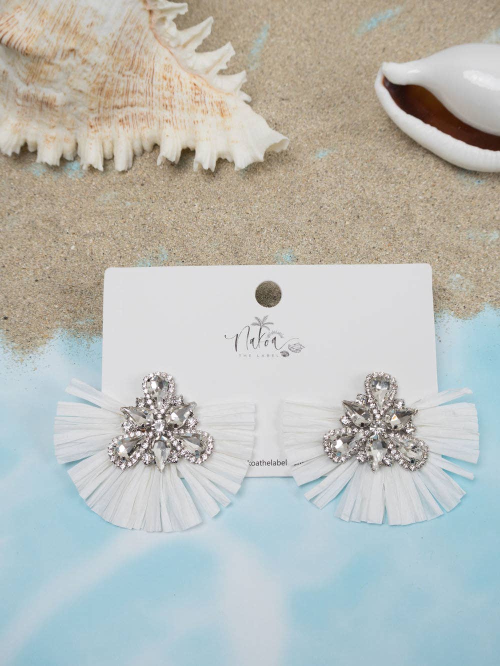 Glitzy Raffia & Rhinestone Earrings - White