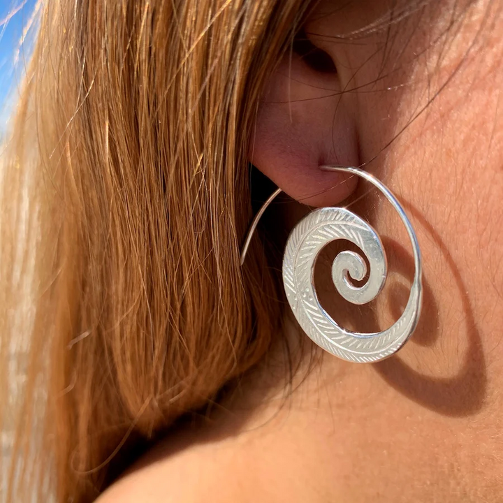 LEAF TRIBAL SPIRAL Silver earrings