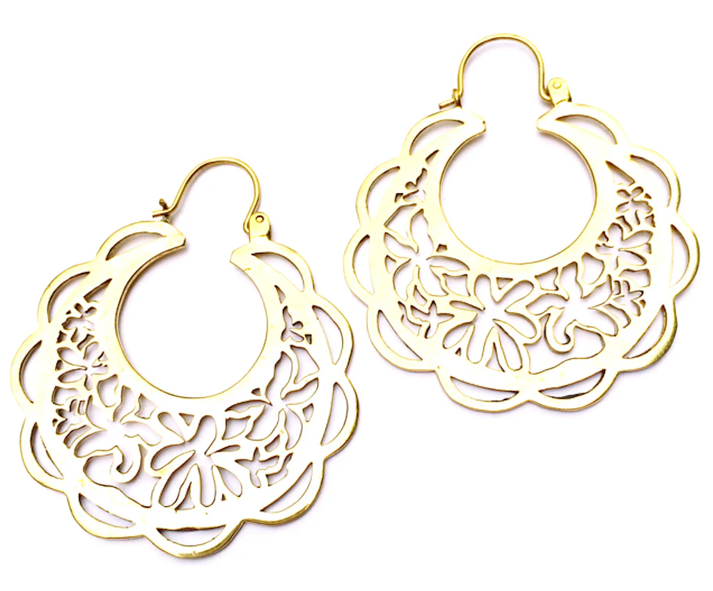 TRIBAL FLOWER Large brass earrings