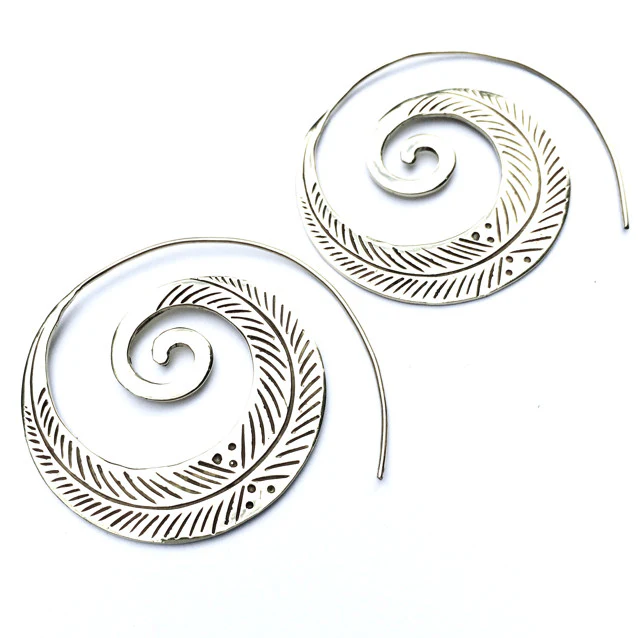 LEAF TRIBAL SPIRAL Silver earrings