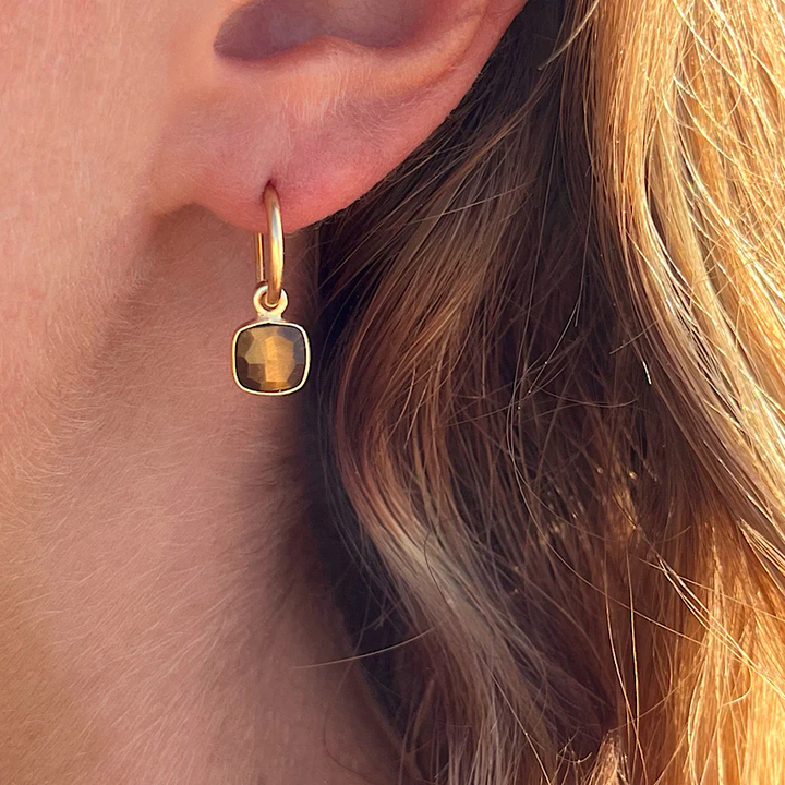 Tigers Eye Gemstone Earrings Nov birthstone on Gold plated loops