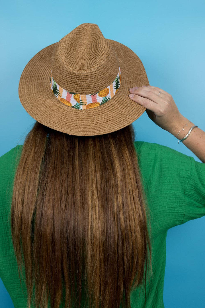 Fedora Sun Hat - Saint Tropez - Pineapples + Pastel Stripes