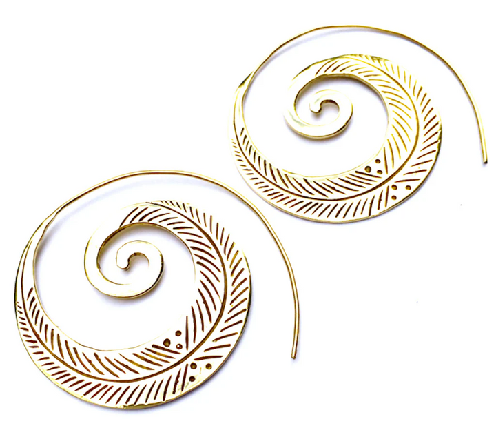 LEAF TRIBAL SPIRAL Brass earrings