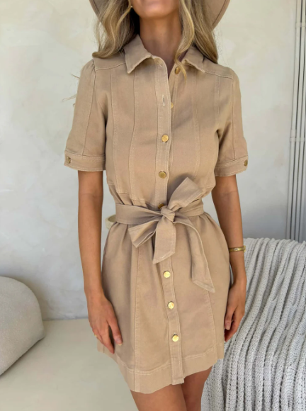 Alba Denim Dress | Beige