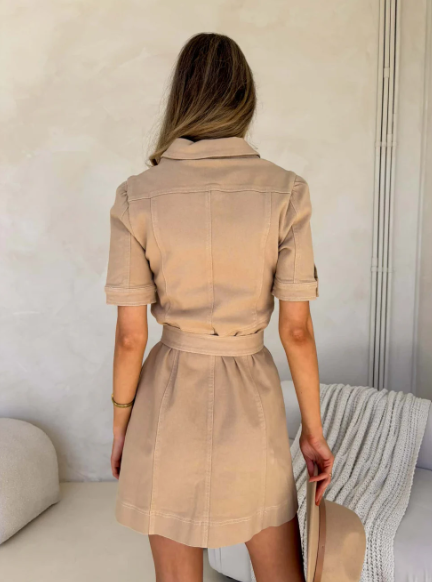 Alba Denim Dress | Beige