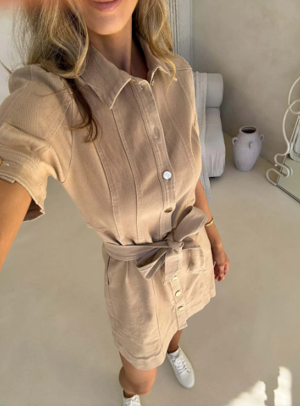 Alba Denim Dress | Beige