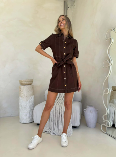 Alba Denim Dress | Chocolate