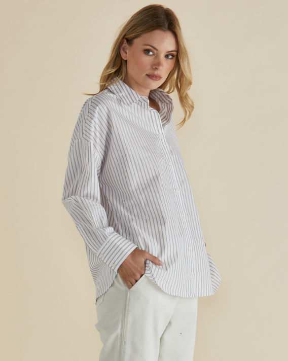 Artemis Shirt - Beige Lurex Stripe
