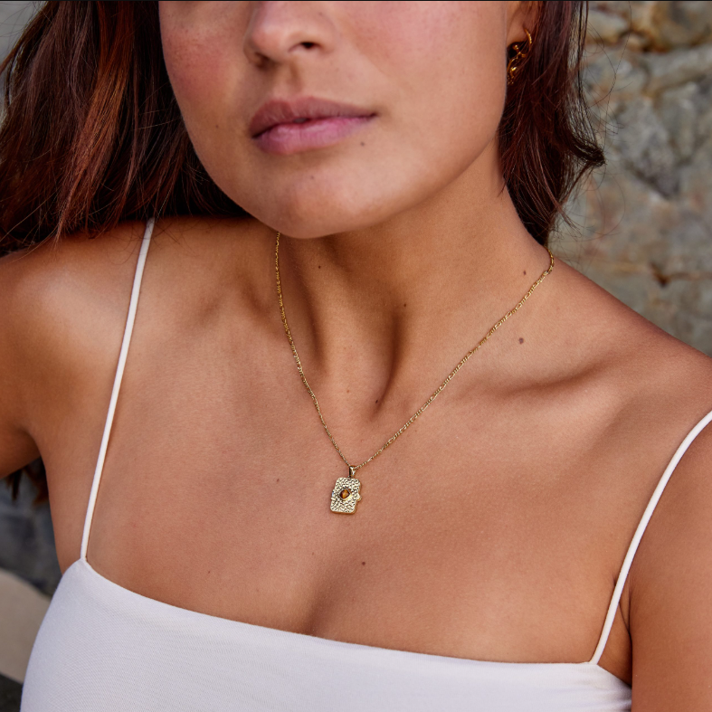Athena Locket | 18k Gold plated with Tigers Eye