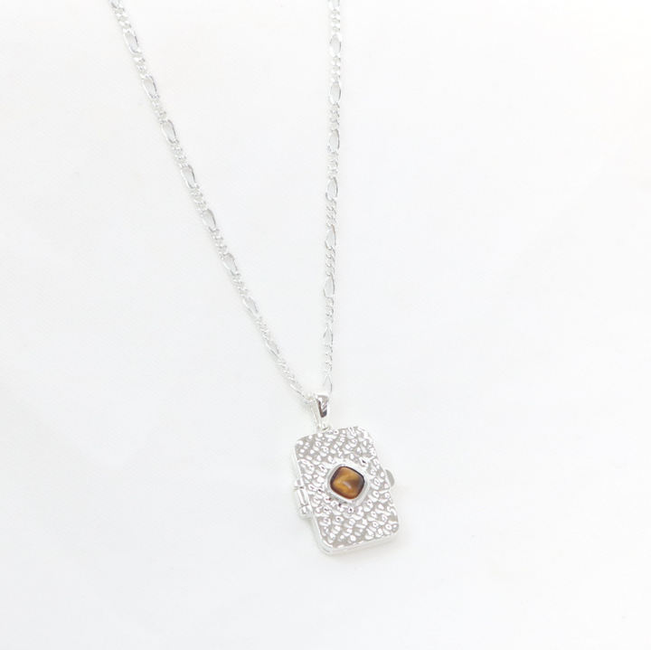Athena Locket | Recycled Sterling Silver Plated with Tigers Eye
