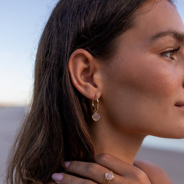 Aura Earrings | Gold with Rose Quartz