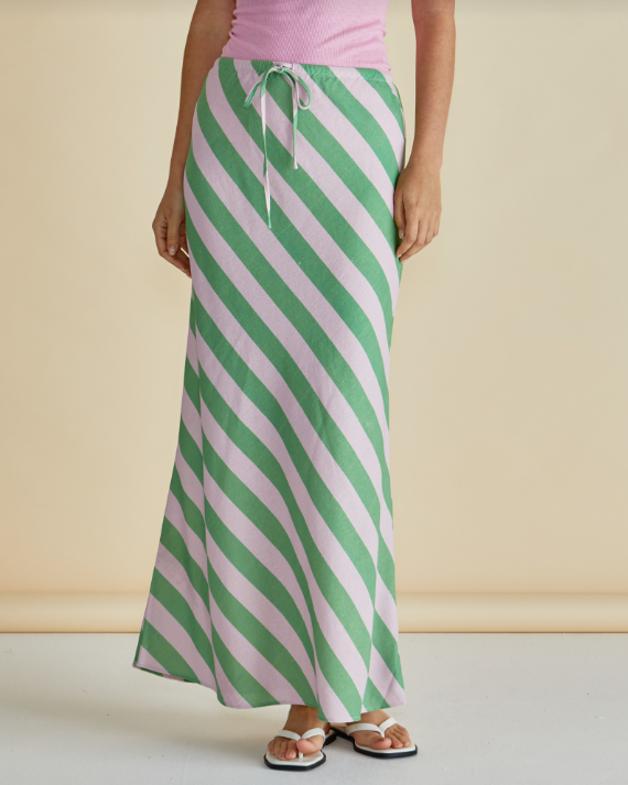 Brooke Bias Skirt | Green/Pink Stripe