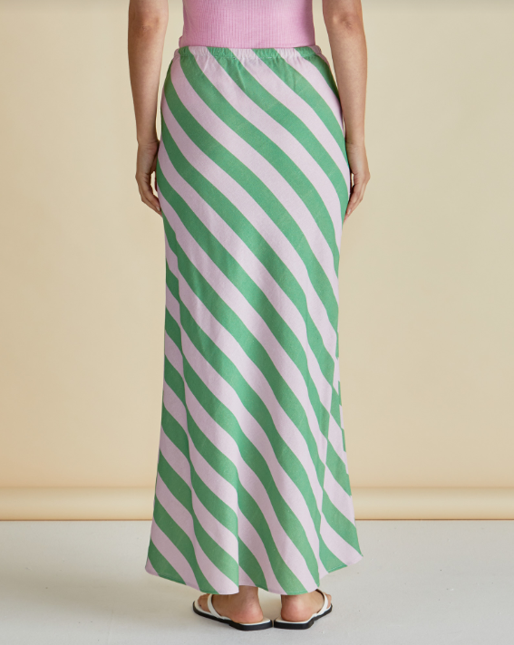 Brooke Bias Skirt | Green/Pink Stripe