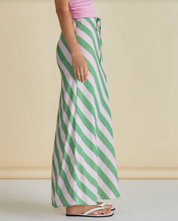 Brooke Bias Skirt | Green/Pink Stripe