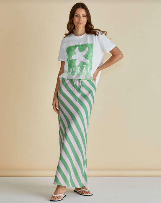 Brooke Bias Skirt | Green/Pink Stripe