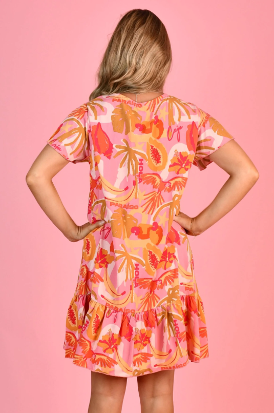 Cap Sleeve Button Dress | Paraiso Pink