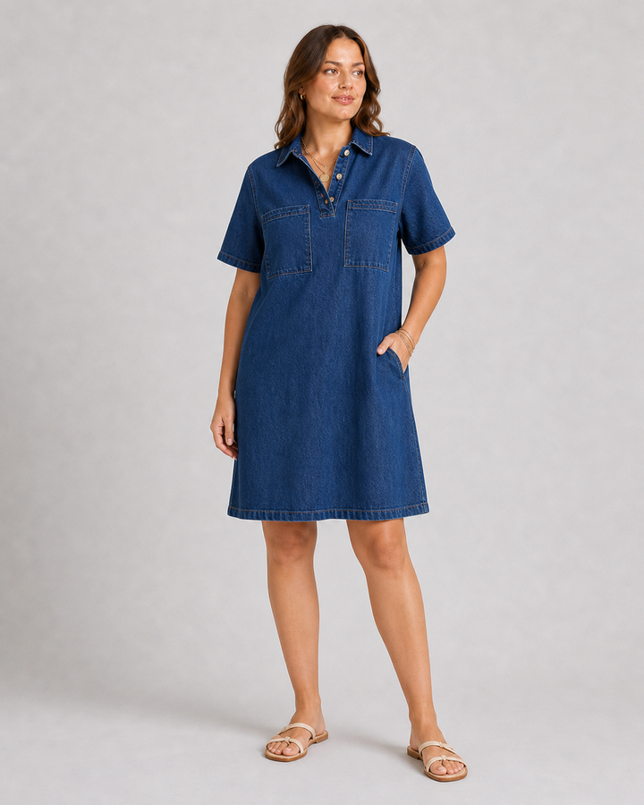 Shift Denim Shirt Dress | Dusty Blue