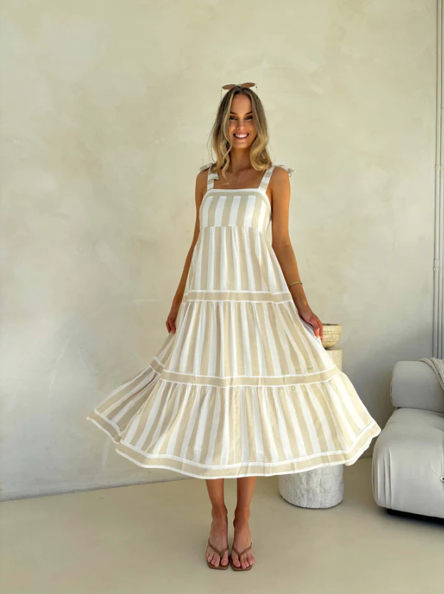 Cleo Maxi Dress | Beige Stripe