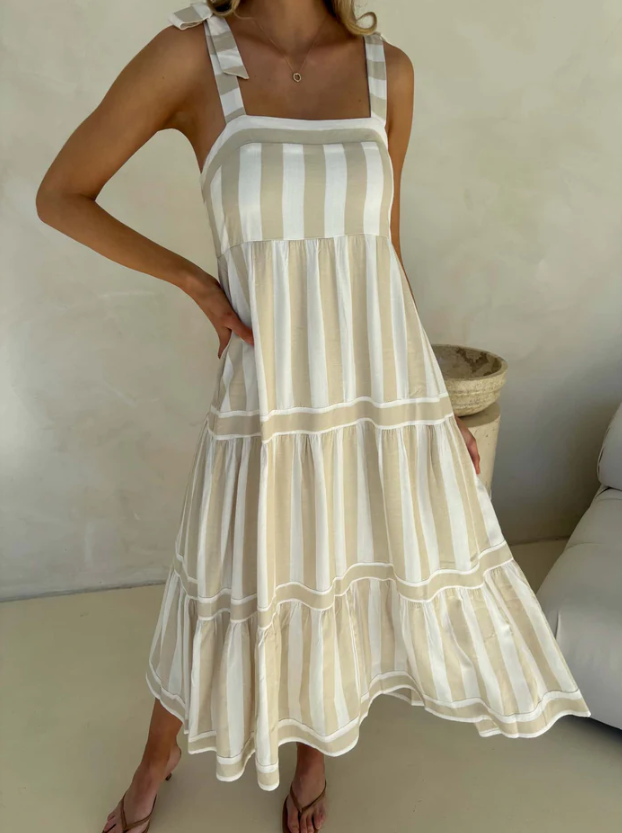 Cleo Maxi Dress | Beige Stripe