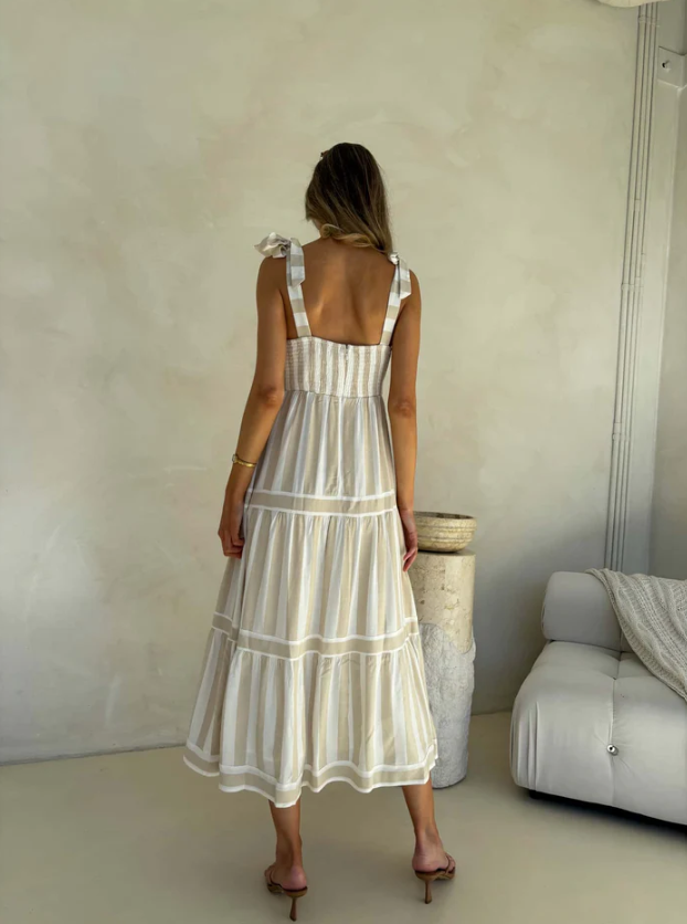 Cleo Maxi Dress | Beige Stripe