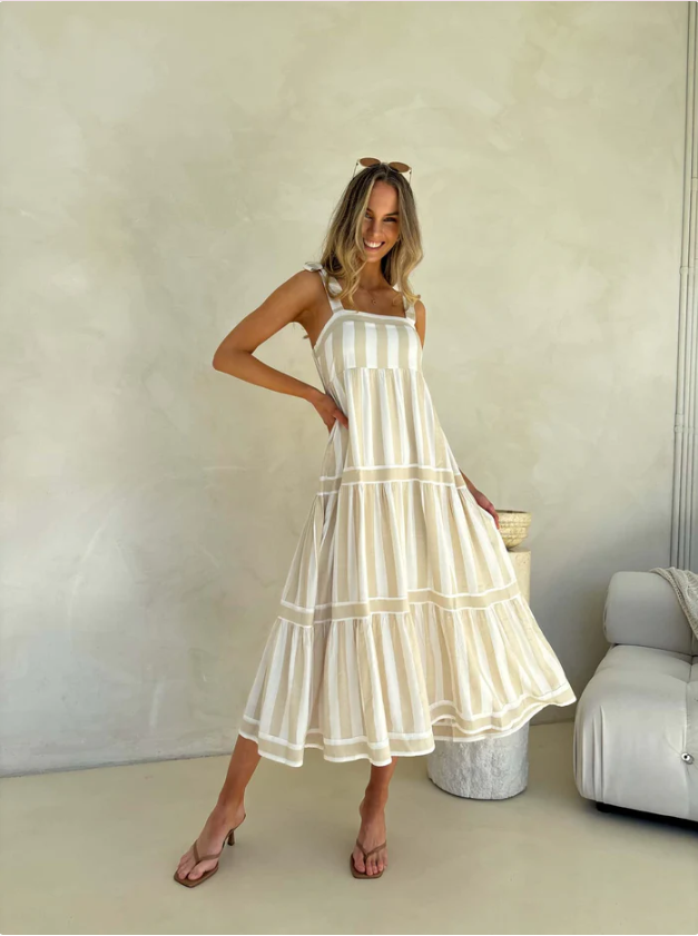 Cleo Maxi Dress | Beige Stripe