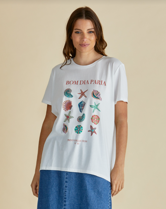 Ellia Crew Tee | Bom Dia Paria Print