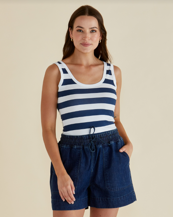 Emma Scoop Tank | Navy Bold Stripe