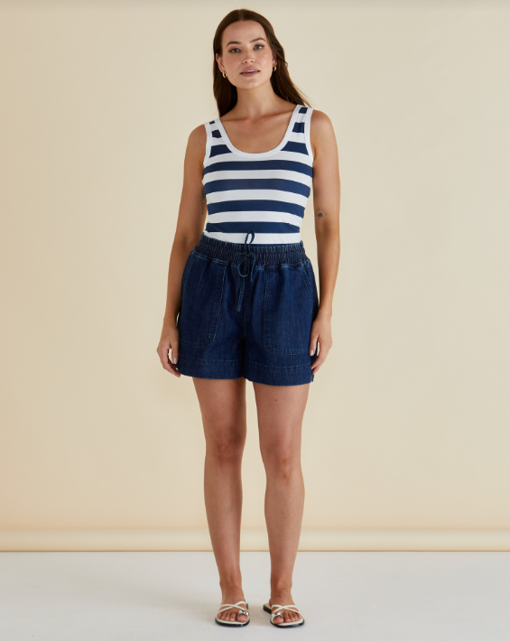 Emma Scoop Tank | Navy Bold Stripe