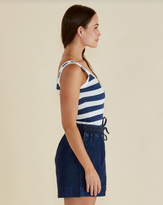 Emma Scoop Tank | Navy Bold Stripe