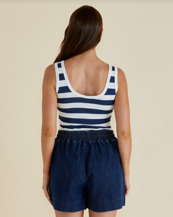 Emma Scoop Tank | Navy Bold Stripe