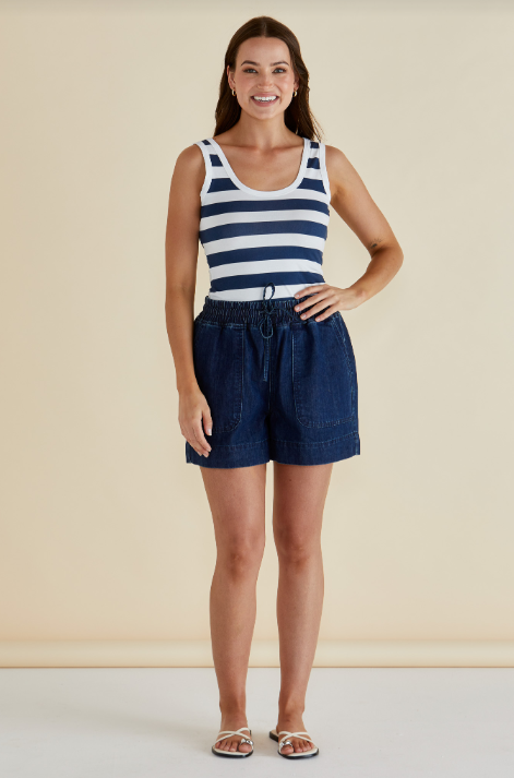 Emma Scoop Tank | Navy Bold Stripe