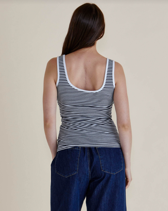 Emma Scoop Tank | Navy Stripe