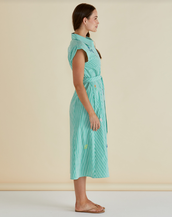 Gloria Floral Dress | Floral Green Stripe