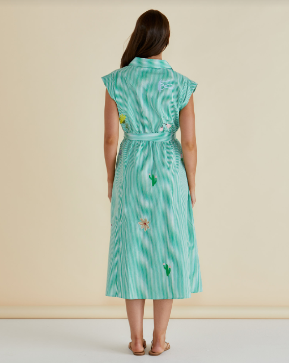 Gloria Floral Dress | Floral Green Stripe