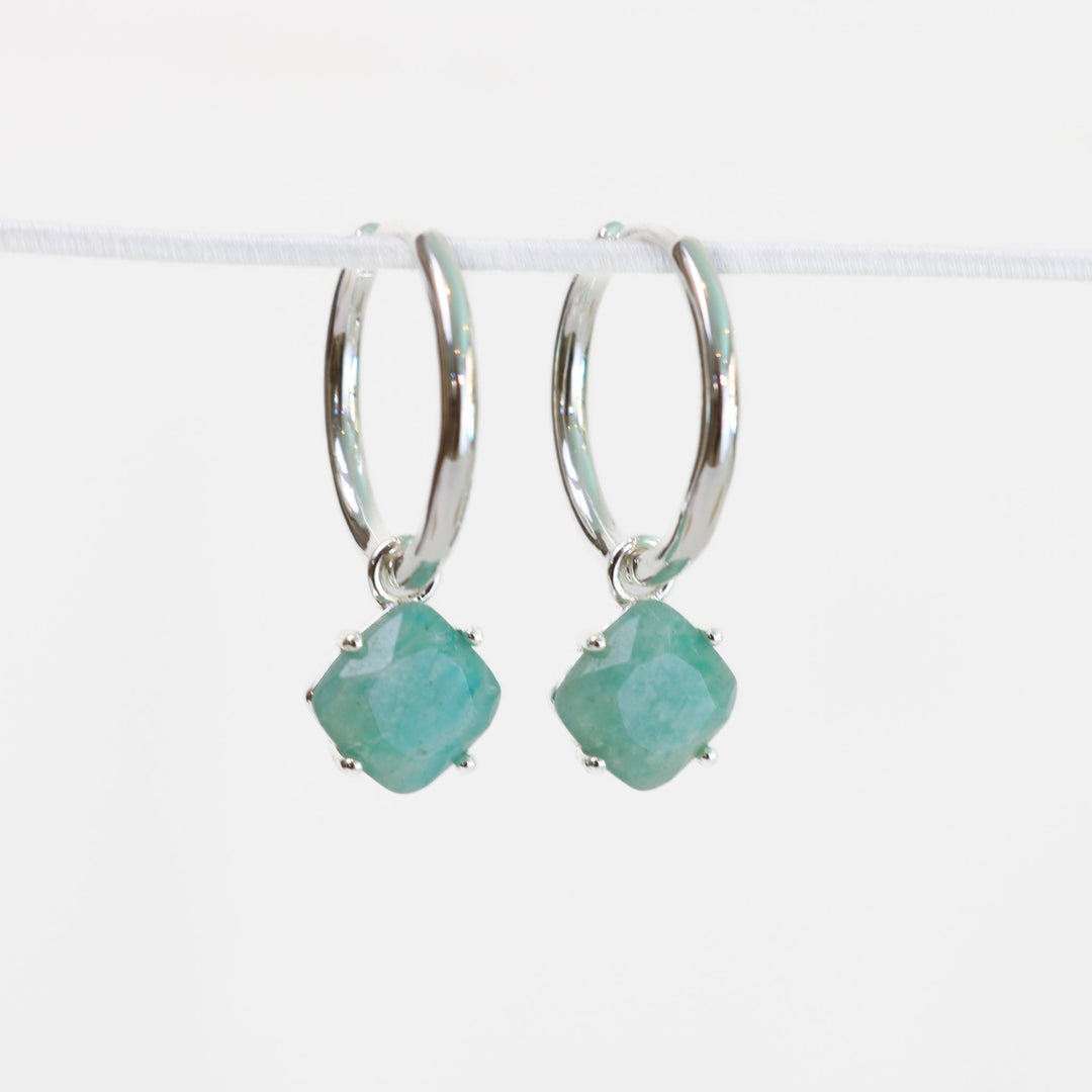 Aura Earrings | Silver with Green Line Jasper