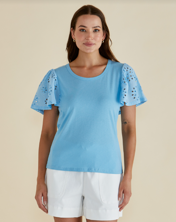Lottie Embroidered Tee | Baby Blue