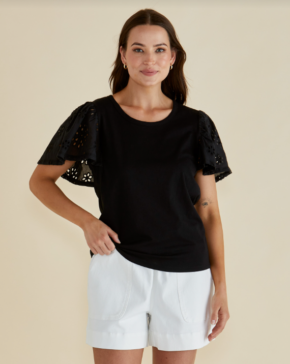Lottie Embroidered Tee | Black