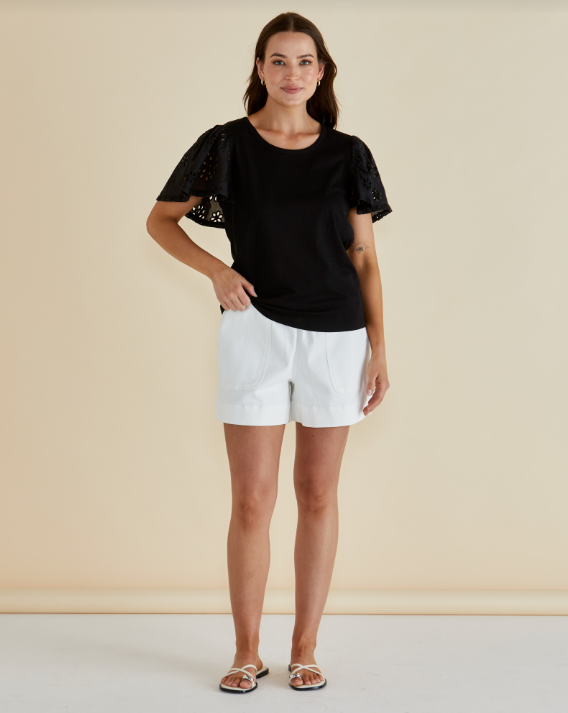 Lottie Embroidered Tee | Black