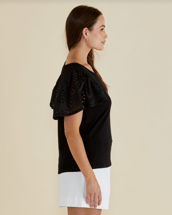 Lottie Embroidered Tee | Black