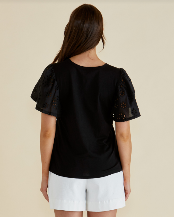 Lottie Embroidered Tee | Black
