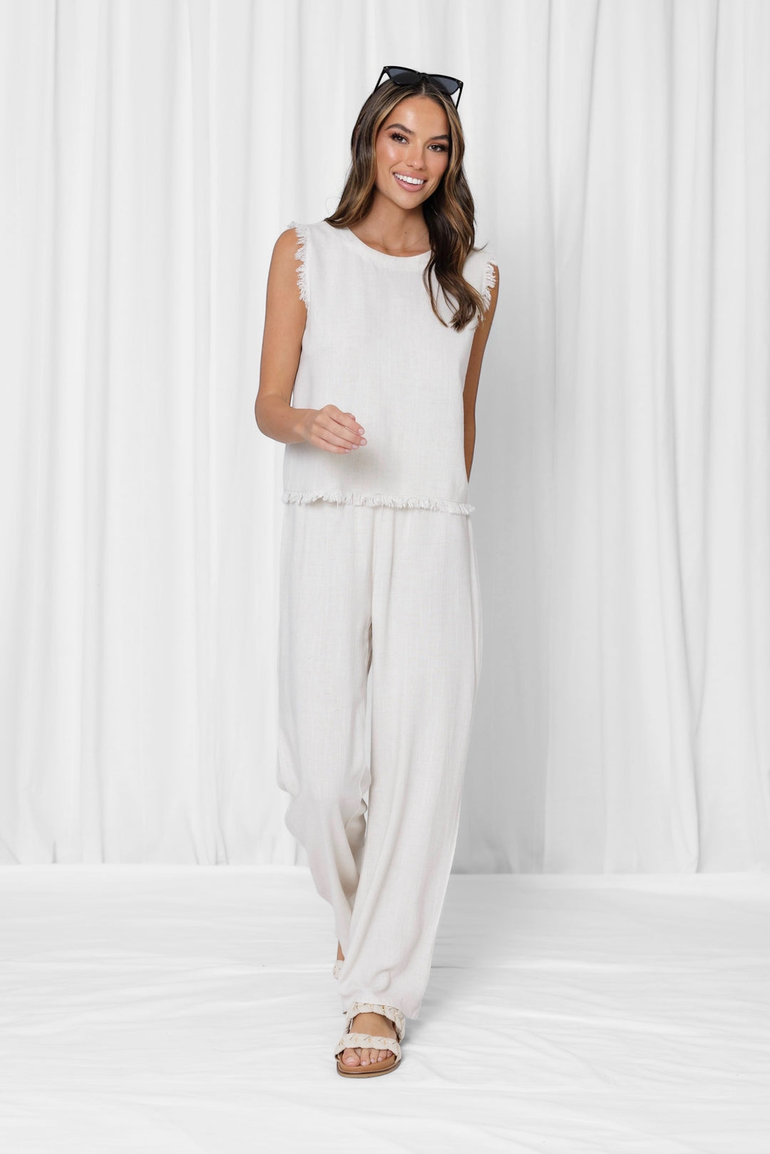 Rhodes Linen Frayed Pant in Natural