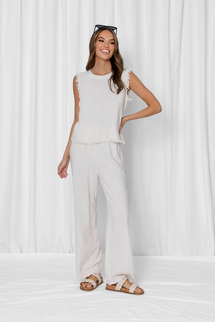 Rhodes Linen Frayed Pant in Natural