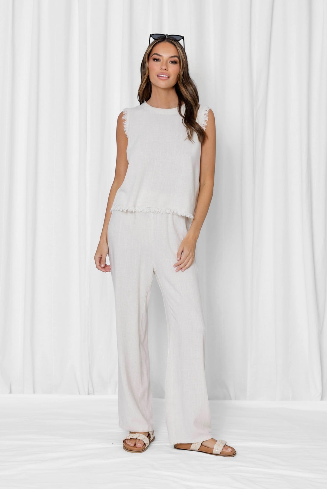 Rhodes Linen Frayed Pant in Natural