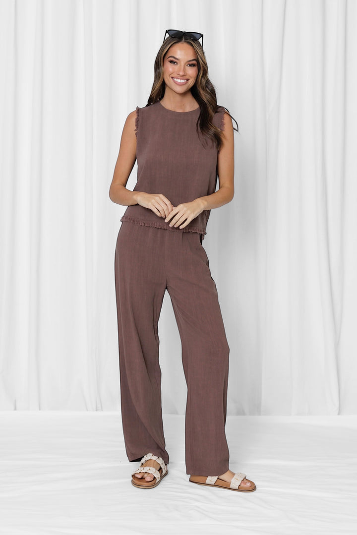 Rhodes Linen Frayed Pant in Mocha