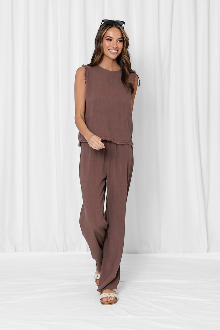 Rhodes Linen Frayed Pant in Mocha