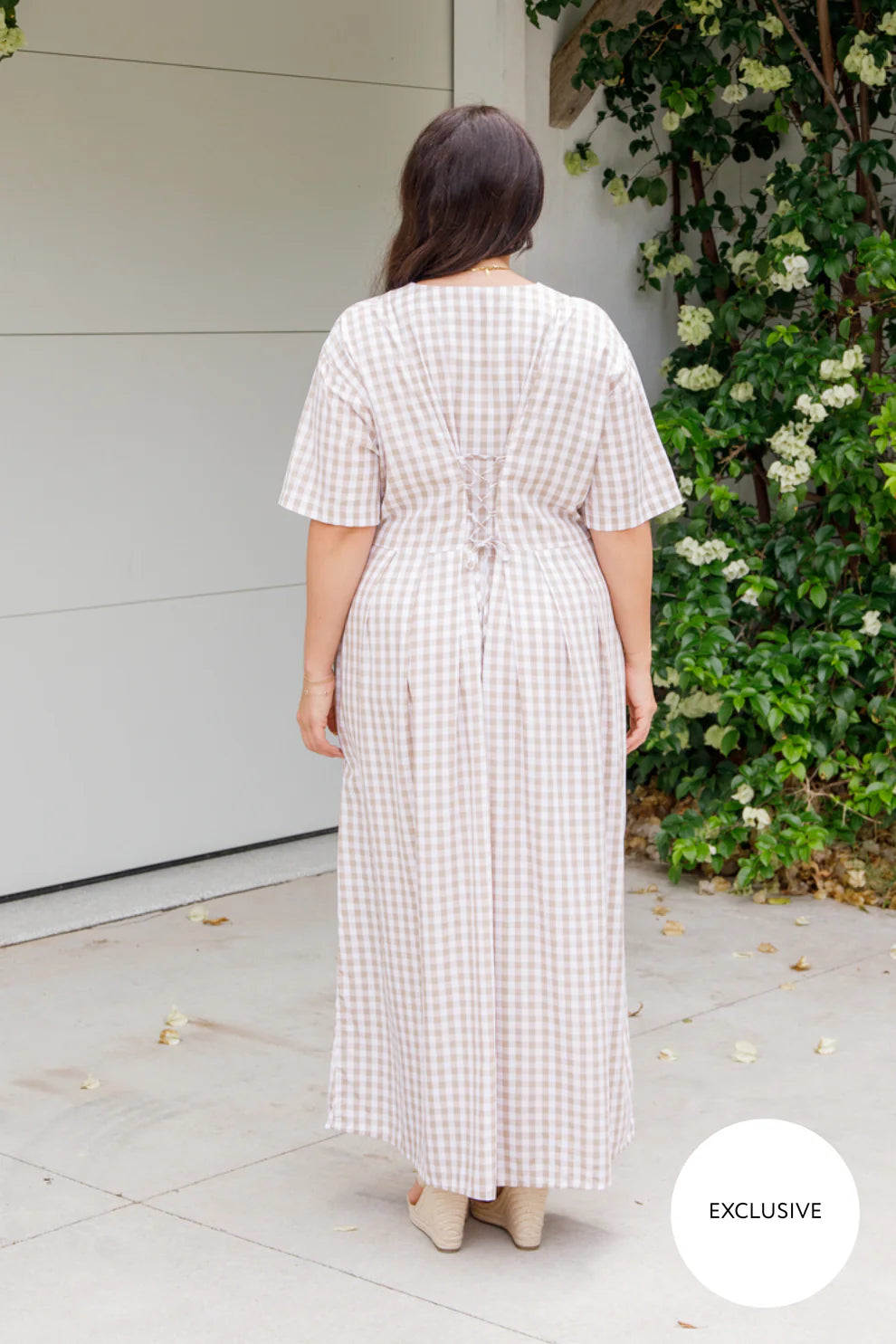 Maia Dress | Beige/White Gingham